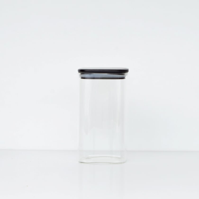 1.4L Square Glass Jar Black