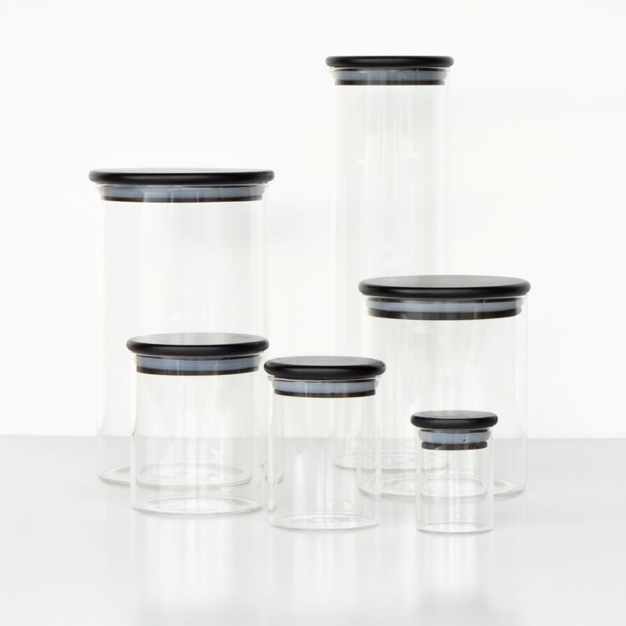 Spice Jars Black Lid Round Glass Jars Black - Main Image