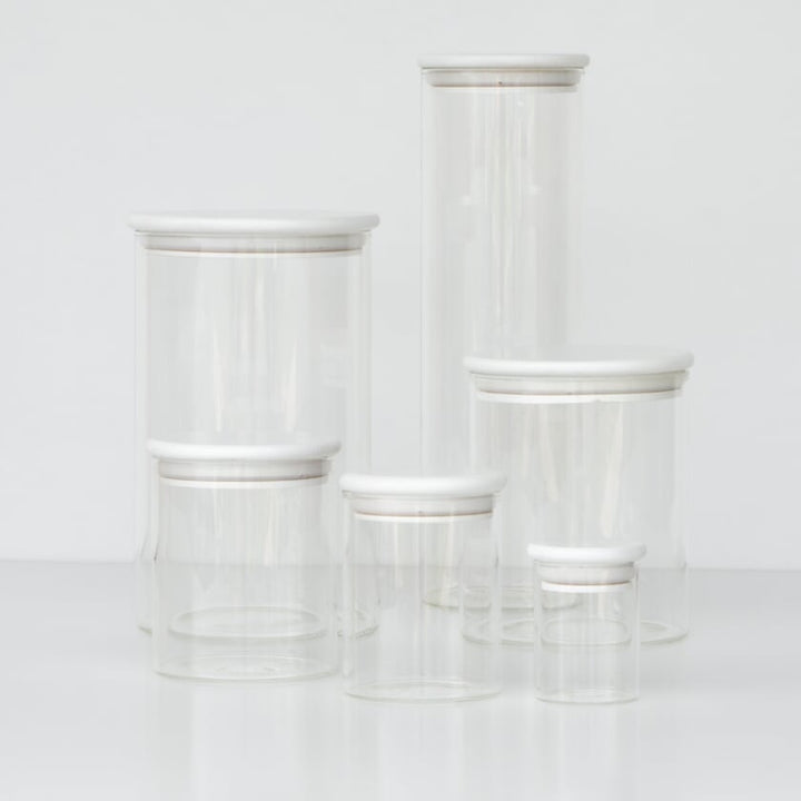 Round Glass Storage Jars White