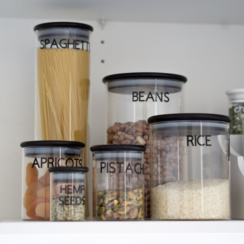 Round Glass Jars Black Kitchen Storage, Spice Jars OUR HOME TO