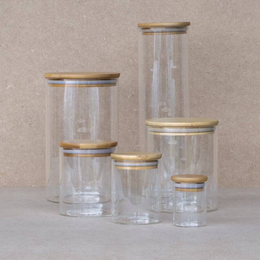 Round Glass Jars Bamboo