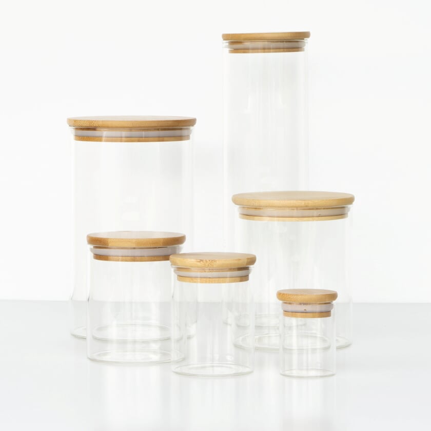 Round Glass Jars Bamboo