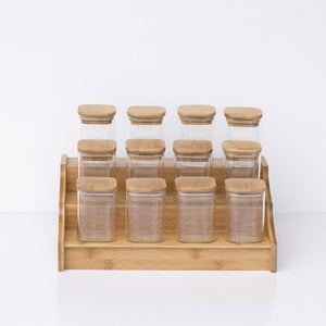 Square Glass Jar Spice Set Bamboo