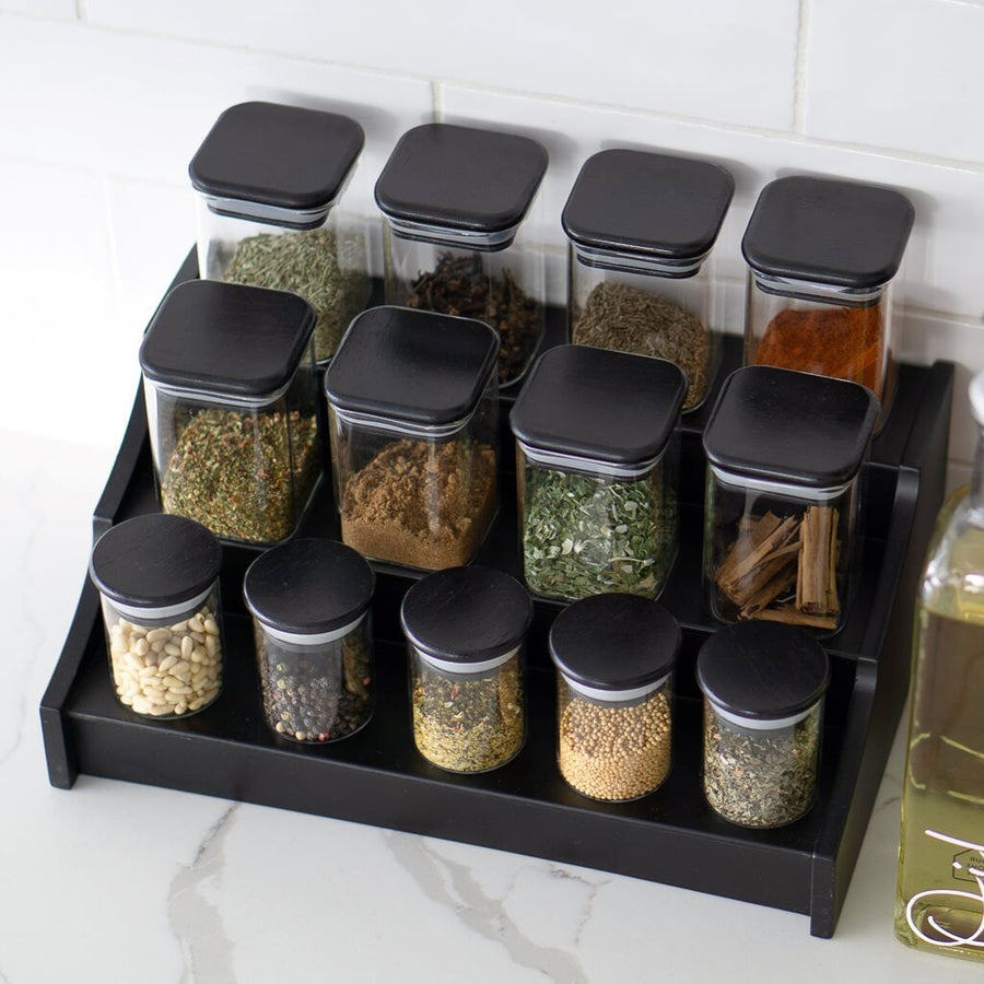 Square Glass Jar Spice Set Black