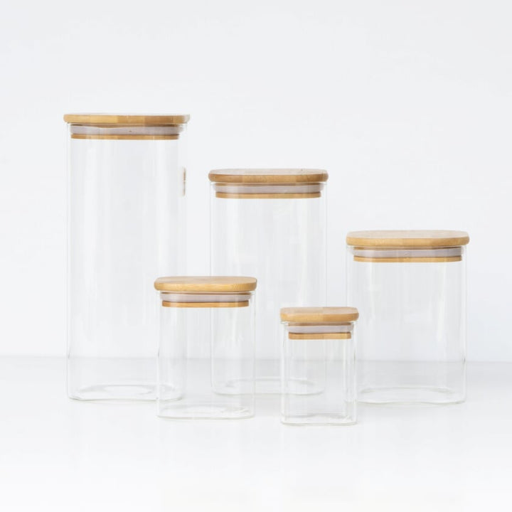Bamboo Square Glass Jars 