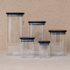 Square Glass Jars Black